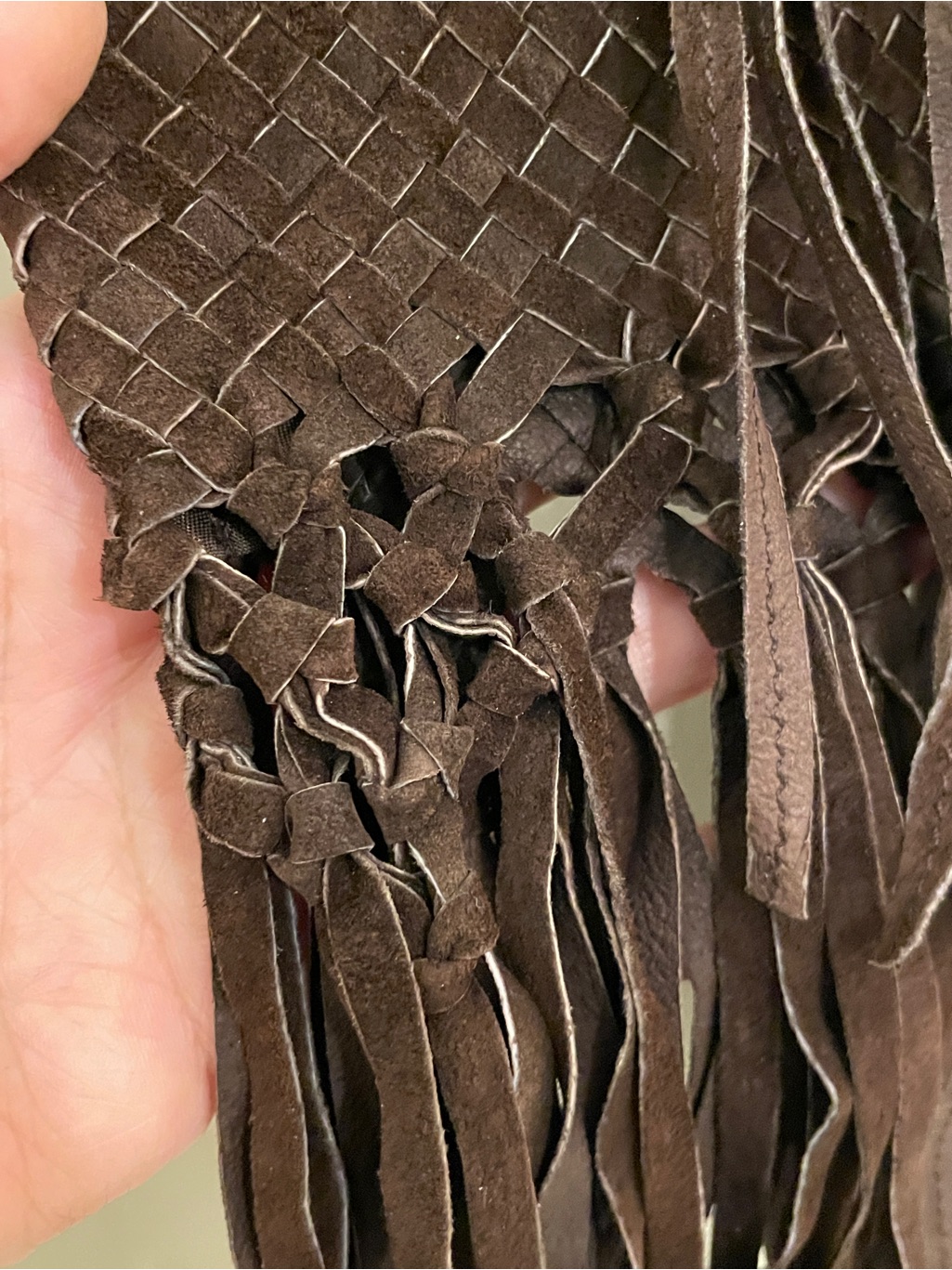 Bebe Y2k Boho Suede Fringed Skirt, Genuine Leather, Brown/Chocolate, Size 4 — image 4 of 6